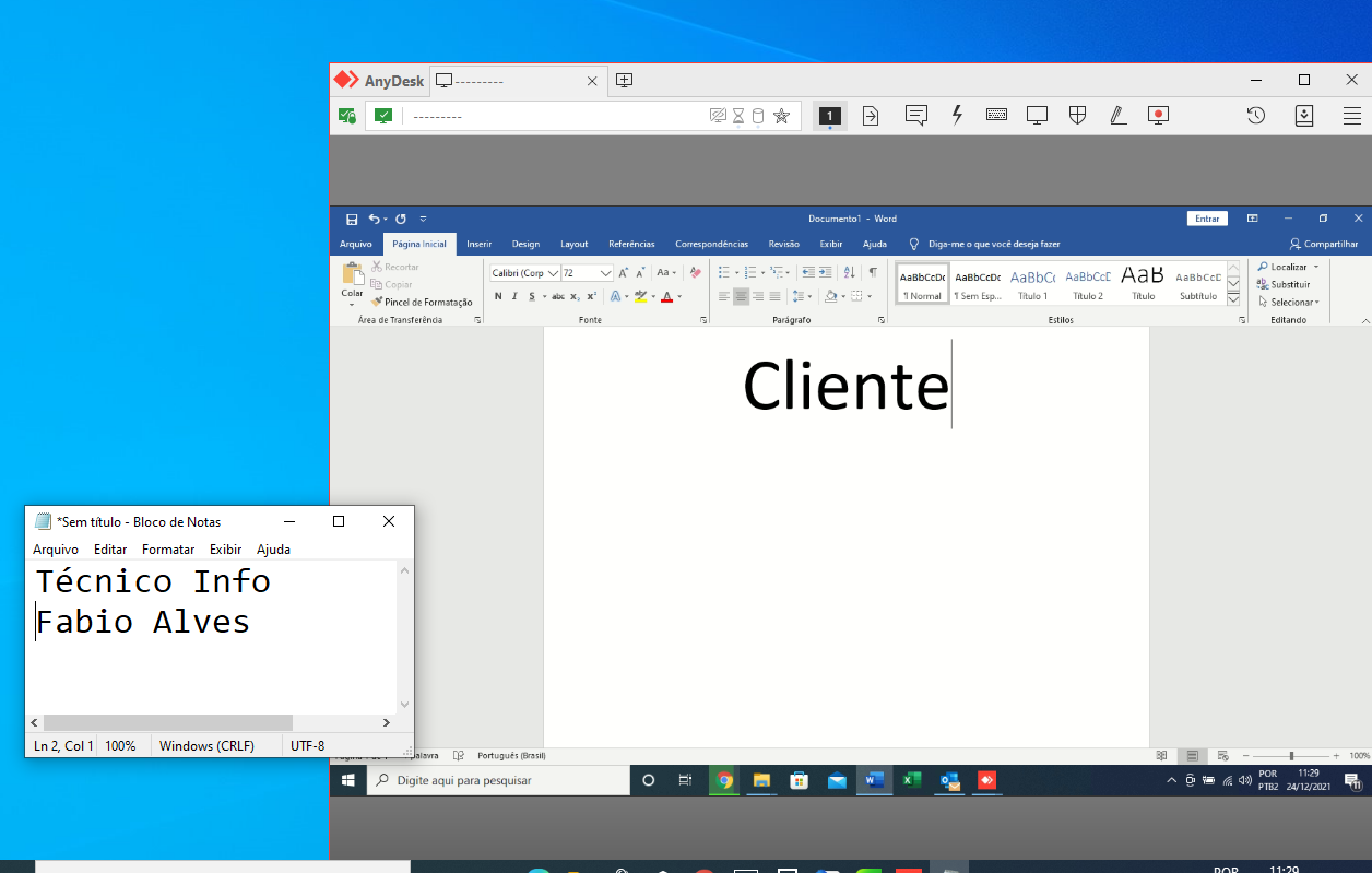 Atendimento por acesso remoto: tela do cliente sendo acessada pelo técnico via AnyDesk